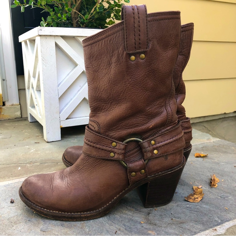 Frye Carmen Harness Leather Boot Brown